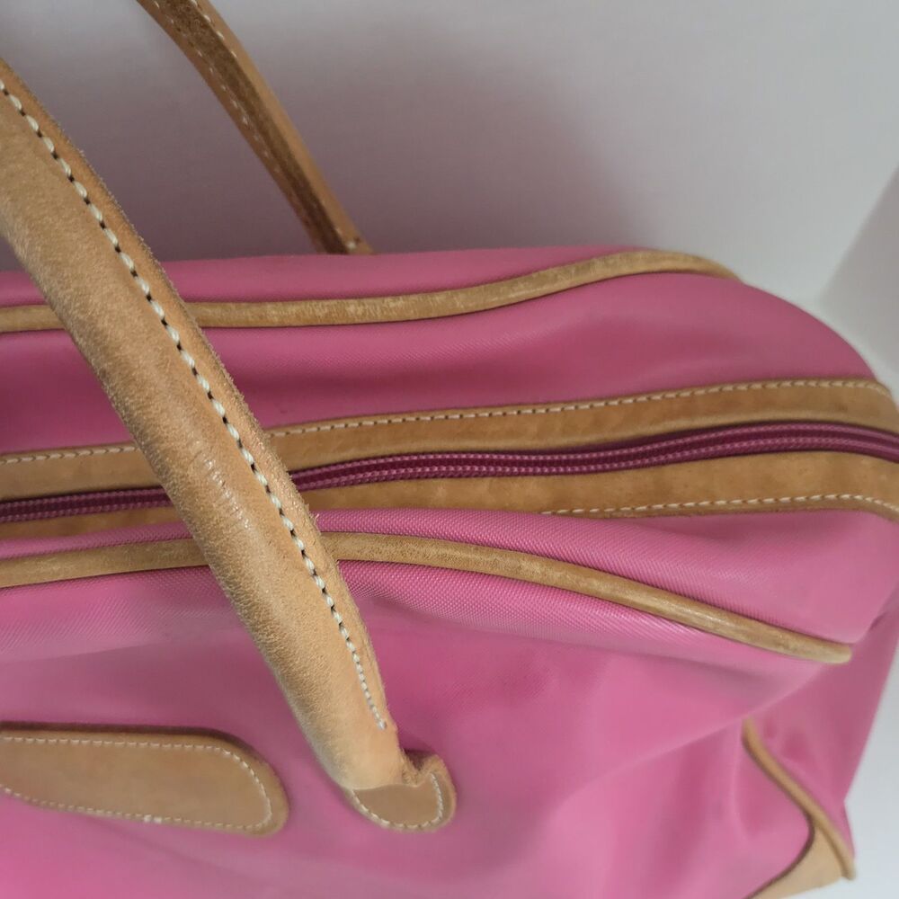 Jon Hart Pink Duffle Bag Medium Leather Trim Canvas Overnight Bag Non-Monogramed - Picture 7 of 13